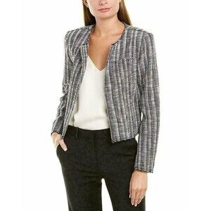 NWT THEORY 6 Ualana Cailen tweed jacket blazer coat career stripe $395 black